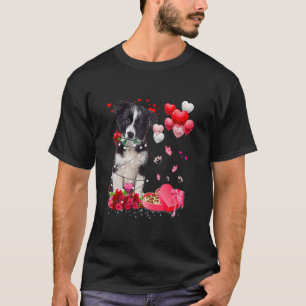 Border Collie Rose Heart Happy Valentine Day Dog M T-Shirt