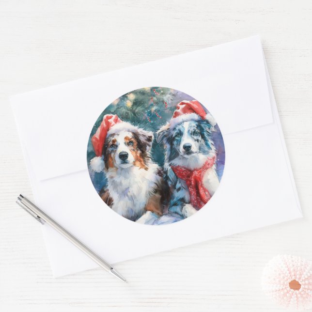 Border Collie Round Christmas Sticker (Envelope)