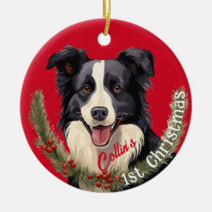 Border Collie’s First Christmas Ceramic Ornament