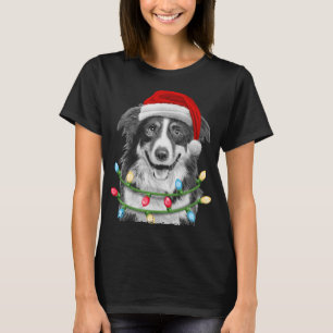 Border Collie Santa Christmas Tree Lights Xmas Dog T-Shirt