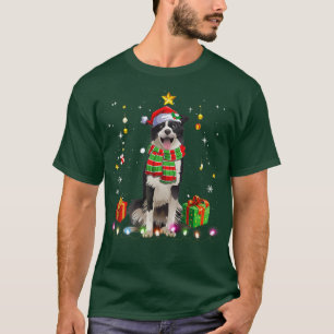 Border Collie Santa Christmas Tree Lights Xmas Paj T-Shirt