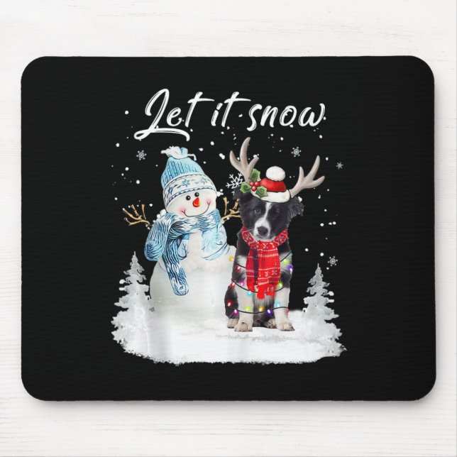Border Collie Santa Dog Christmas Snowman Xmas Paj Mouse Pad (Front)