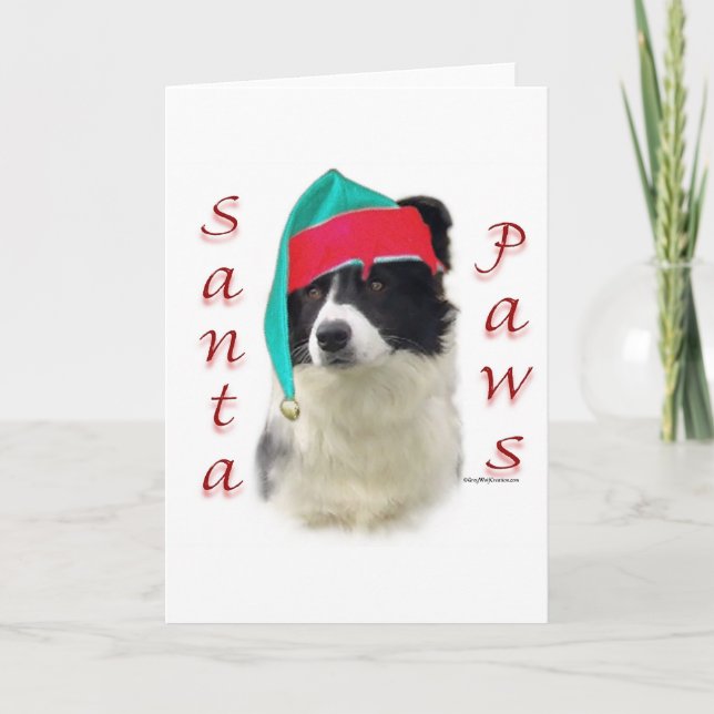 Border Collie Santa Paws Holiday Card (Front)
