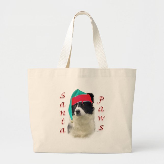 Border Collie Santa Paws Large Tote Bag (Front)