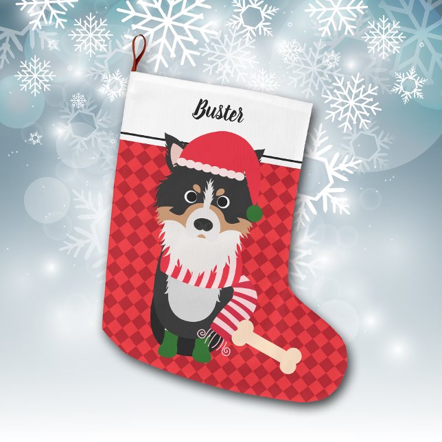 Border Collie Santa Red Personalised Large Christmas Stocking (Creator Uploaded)