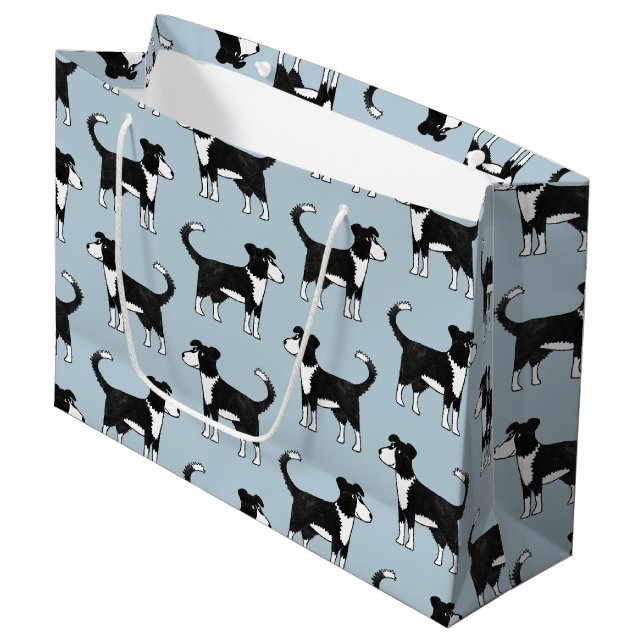 Border Collie Sheep Dog Large Gift Bag (Front Angled)