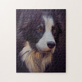 Border Collie Sheep Dog Portrait Painting Jigsaw Puzzle
