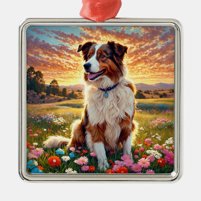 Border Collie Shepherd Dog Metal Ornament (Front)