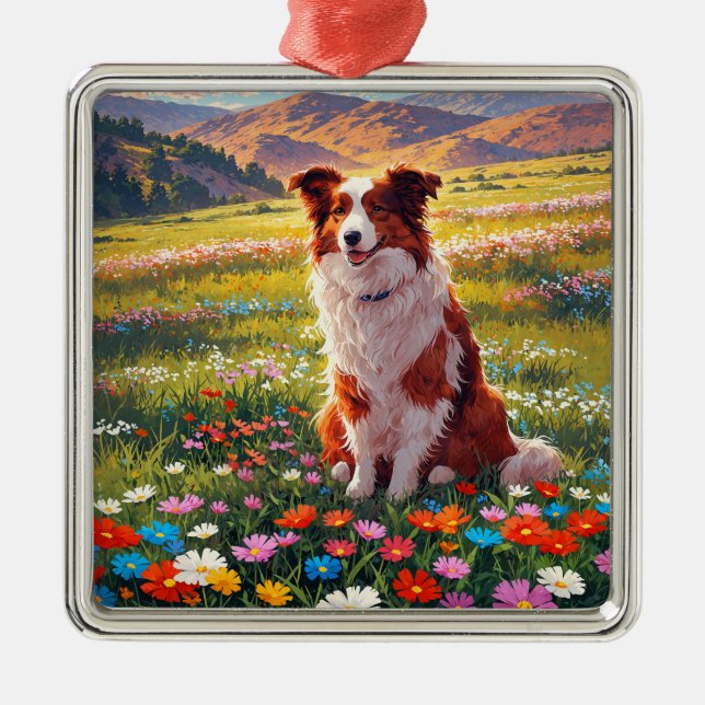 Border Collie Shepherd Dog Metal Ornament (Front)