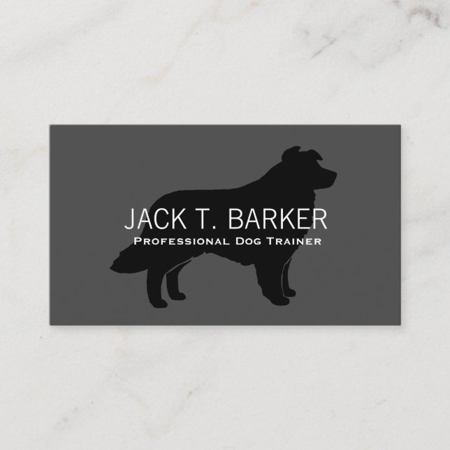 Border Collie Silhouette Black on Grey Business Card (Front)