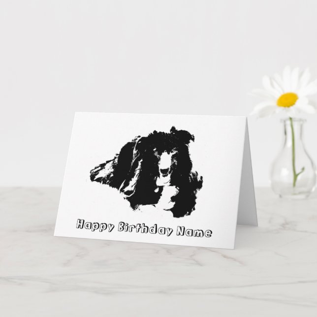 Border Collie Silhouette Personalised Birthday  Card (Small Plant)