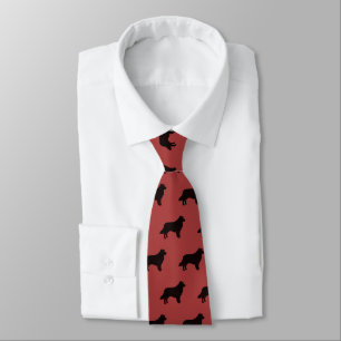 Border Collie Silhouettes Pattern Black and Red Tie