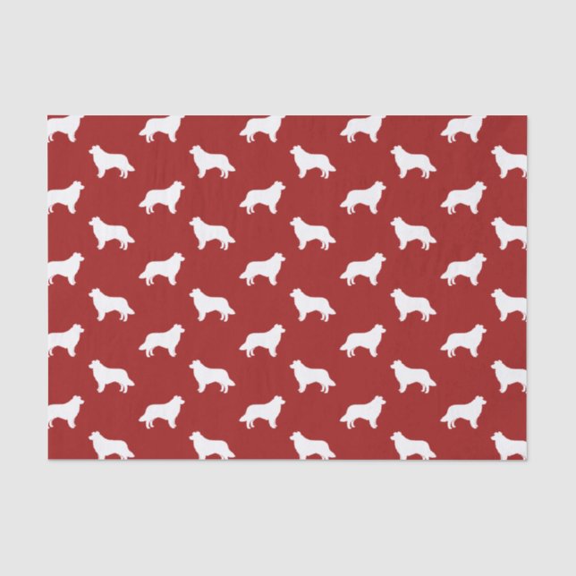 Border Collie Silhouettes Pattern Red Tissue Paper (Front)