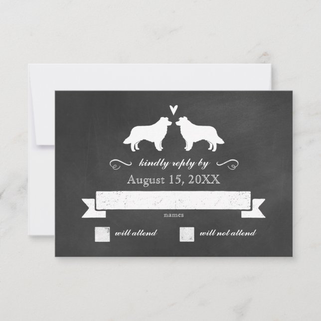 Border Collie Silhouettes Wedding Reply RSVP (Front)