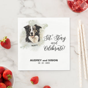 Border Collie Sit, Stay & Celebrate Wedding Napkin