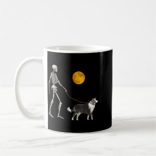 Border Collie Skeleton Dog Walking Halloween Coffee Mug
