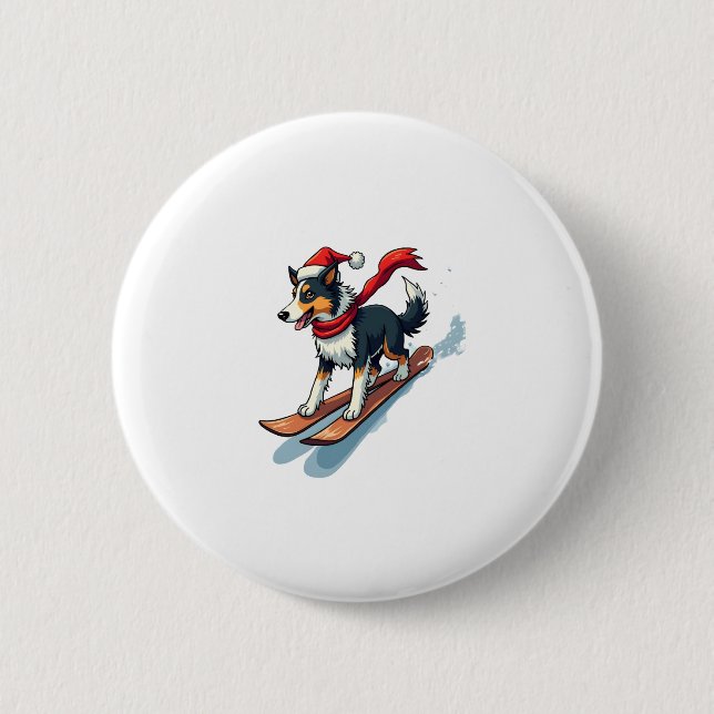 Border Collie Snowboarder 6 Cm Round Badge (Front)