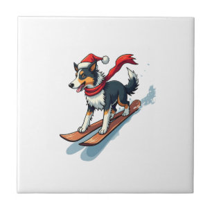 Border Collie Snowboarder Ceramic Tile