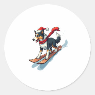 Border Collie Snowboarder Classic Round Sticker