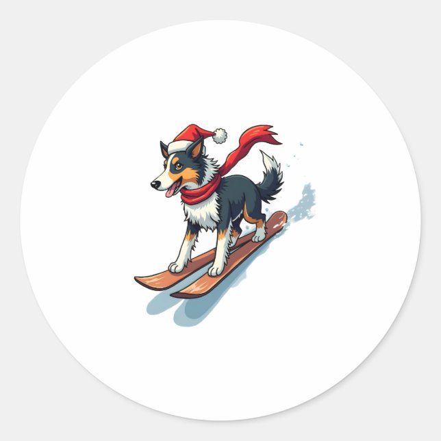 Border Collie Snowboarder Classic Round Sticker (Front)