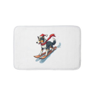 Border Collie Snowboarder dog Bath Mat