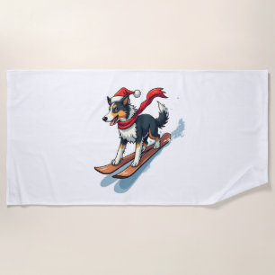 Border Collie Snowboarder dog Beach Towel