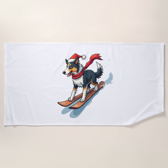 Border Collie Snowboarder dog Beach Towel (Front)