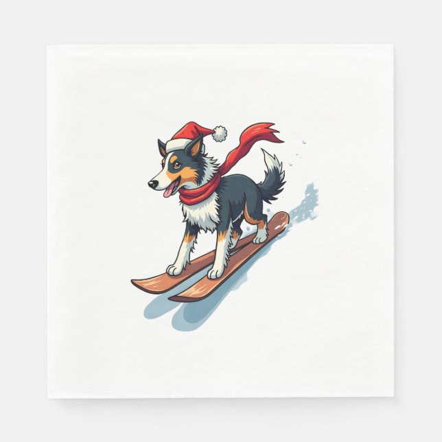 Border Collie Snowboarder dog Napkin (Front)