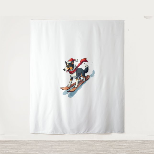 Border Collie Snowboarder dog Tapestry (Front)