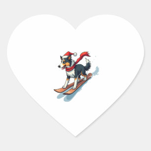 Border Collie Snowboarder Heart Sticker