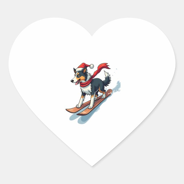 Border Collie Snowboarder Heart Sticker (Front)