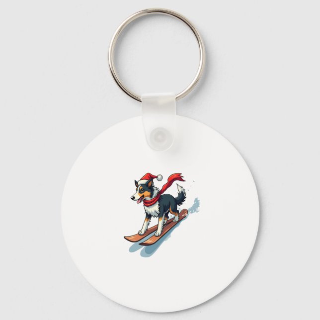 Border Collie Snowboarder Key Ring (Front)