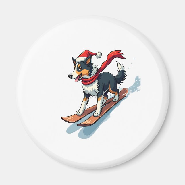 Border Collie Snowboarder Magnet (Front)