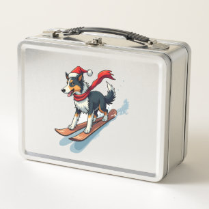 Border Collie Snowboarder Metal Lunch Box