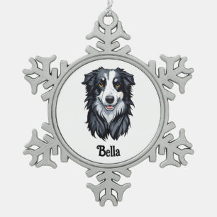 Border Collie Snowflake Pewter Christmas Ornament