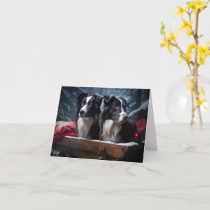 Border Collie Snowy Sleigh Christmas Decor  Card