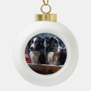 Border Collie Snowy Sleigh Christmas Decor Ceramic Ball Christmas Ornament