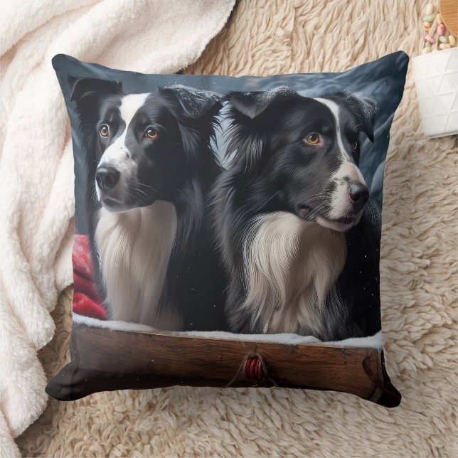 Border Collie Snowy Sleigh Christmas Decor   Cushion (Blanket)