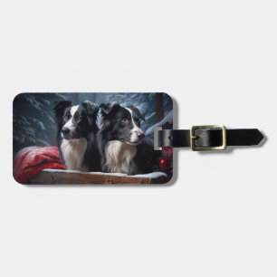 Border Collie Snowy Sleigh Christmas Decor Luggage Tag