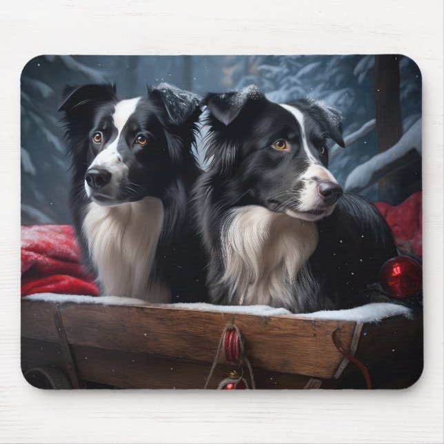 Border Collie Snowy Sleigh Christmas Decor   Mouse Pad (Front)