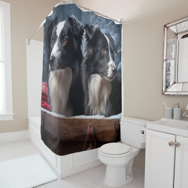 Border Collie Snowy Sleigh Christmas Decor  Shower Curtain (In Situ)