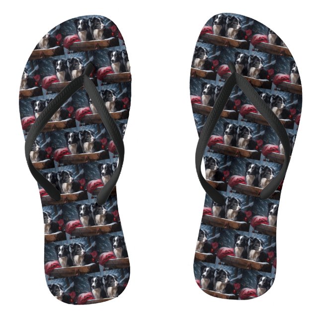 Border Collie Snowy Sleigh Christmas Decor  Thongs (Footbed)