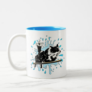border collie splash Two-Tone coffee mug