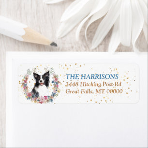 Border Collie Spring Flowers Wreath Return Address Label