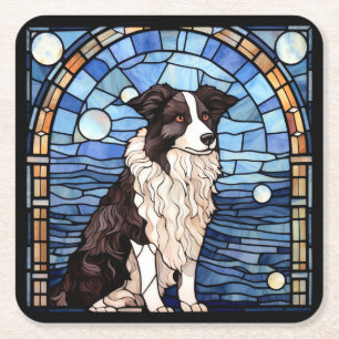 Border Collie Square Paper Coaster