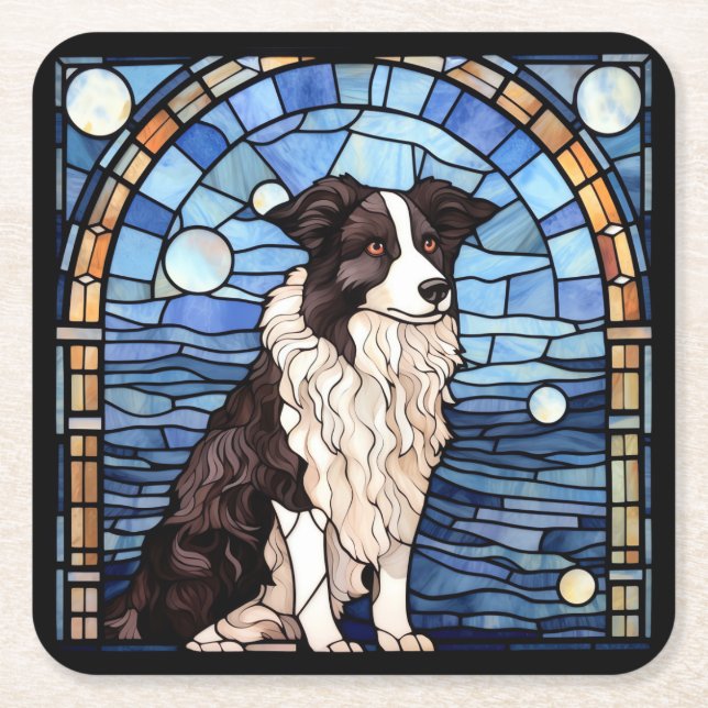 Border Collie  Square Paper Coaster (Front)