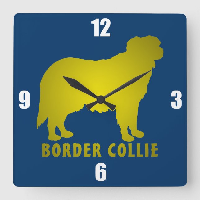 Border Collie Square Wall Clock (Front)