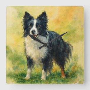Border Collie Square Wall Clock