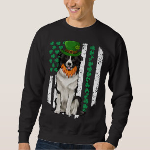 Border Collie St Patricks Day Irish American Flag  Sweatshirt