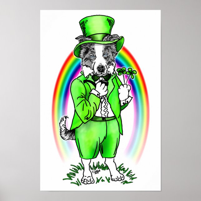 Border Collie St Patrick's Day Poster (Front)
